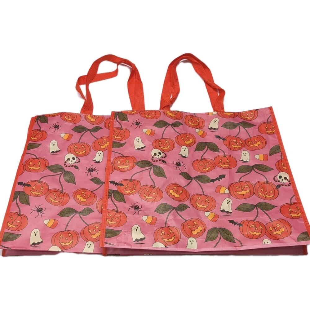 2 Reusable Shopping Totes Bags Halloween Skull Spider Ghost‎ Bat Marshalls
